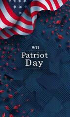 Wall Mural - Patriot Day in United States of America. USA glowing abstract flag on dark background. September 11, 9/11 remembrance concept