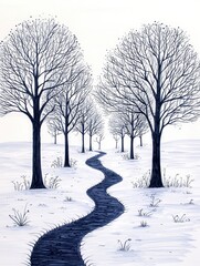 Wall Mural - Winding Path Through Snowy Forest