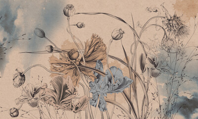 hand drawn flower illustration. you will enjoy using these background in your interior project, fres