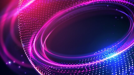 Wall Mural - A dynamic, abstract background with glowing pink and blue lines and dots, creating a circular shape.