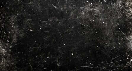 Wall Mural - A black background with a vintage film feel, featuring white stars, scratches, and dust for a grainy, grungy effect..