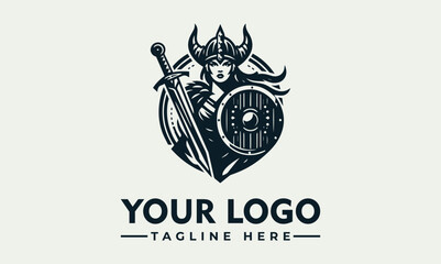 A female Viking warrior holding a sword and shield vector logo Female Viking warrior with sword and shield, fierce and ready for battle. Suitable for fantasy, historical, or strong female character