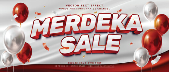 Merdeka sale discount text effect on red and white background, Vector graphic style for Indonesia independence day