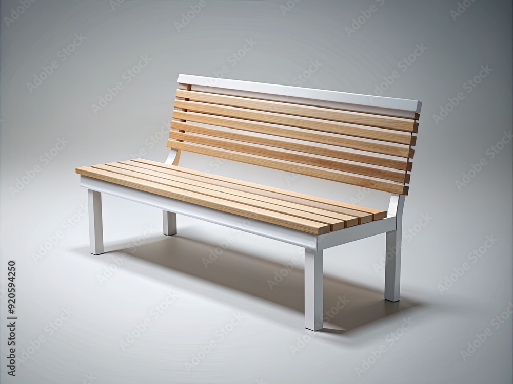 Isolated white 3D vector illustration of a modern wooden bench on a ...
