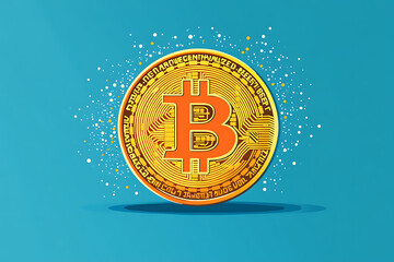 A Bitcoin symbol illustrated in a flat art style, featuring bold and simplified design elements.