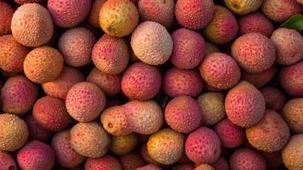 Sticker - Close-up of a group of lychees with a rough, textured surface and a pink and yellow hue.