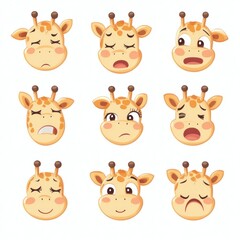 Poster - Nine cartoon giraffe faces with different expressions.