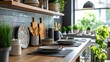 © ttonaorh - Kitchen interior with wooden utensils on countertop in modern kitchen