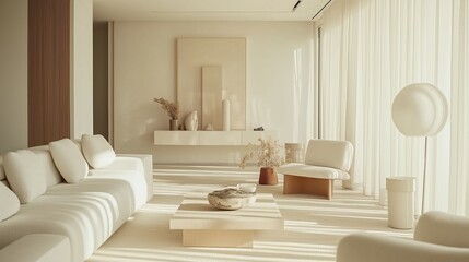 Sticker - Bright and minimalist living room with natural light and neutral decor in a modern home