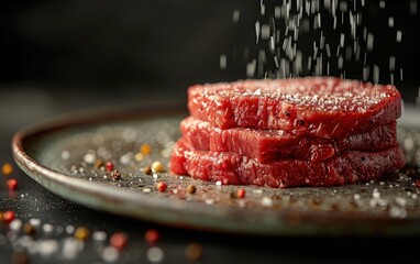 Wall Mural - Raw cuts of pork meat on a wooden chopping board2
