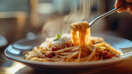 spaghetti pasta with a fork