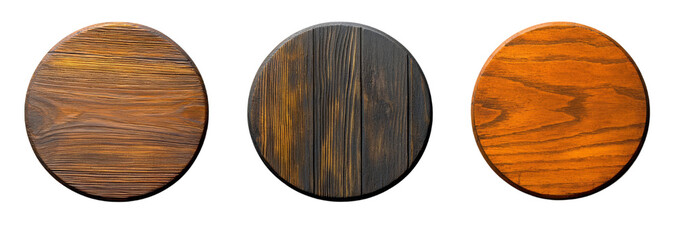 Rustic wooden round board isolated on transparent background