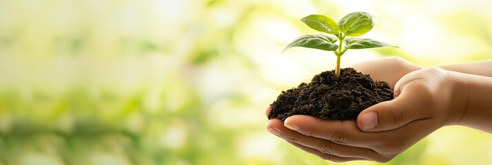 Hands delicately cradling a small green plant in soil with a warm, softly focused background, demonstrating life, care, and new beginnings.