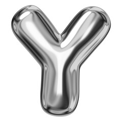 Y alphabet png sticker, 3D chrome metallic balloon design, transparent background