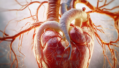 Sticker - AI-generated illustration of the human cardiovascular system, showing the heart with arteries