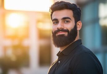 Wall Mural - Young handsome beard man standing confidently