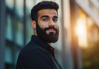 Wall Mural - Young handsome beard man standing confidently