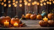 © PixaVerse Studio - Thanksgiving - Pumpkins On Rustic Table With Candles And String Lights