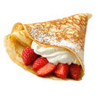 © UN Digital Art - Delicious crepe filled with fresh strawberries and whipped cream, perfect for dessert or breakfast indulgence. PNG, Transparent, No Background