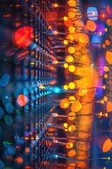 Wall Mural - Abstract Close-Up of Colorful LED Lights on a Server Rack in a Data Center