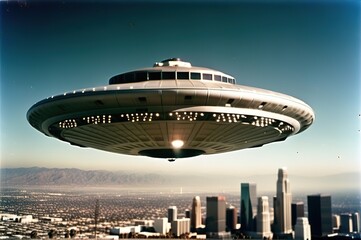 UFO flies over Los Angeles, old photo.