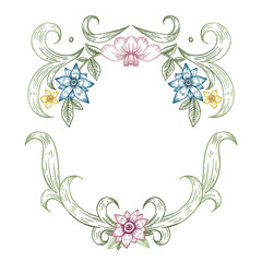 Sticker - Wildflower wreath png frame, vintage illustration, transparent background