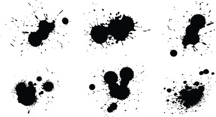 minimal black color Ink drops and splashes. Blotter spots, liquid paint drip drop splash and ink splatter, color splatter paint brushstroke