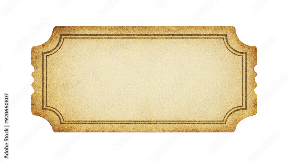 Blank vintage ticket with textured paper isolated on transparent ...