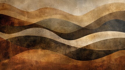 Wall Mural - Abstract wavy pattern with brown, tan and white stripes on a brown textured background.