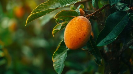 Wall Mural - Close-up time-lapse of a mango ripening on the tree