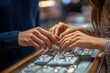 © Harvinder - Close up of couple engagement buying ring at jewelry store, Generative AI