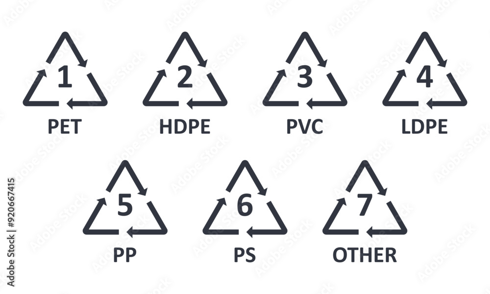 Vector icons plastic recycling codes. Black symbols numbers from 1 to 7 ...