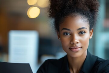 Close-up of black businesswoman gives her resume during job interview in the office, Generative AI