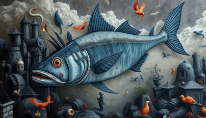 Poster - Surreal Fish and Bird Fantasy.