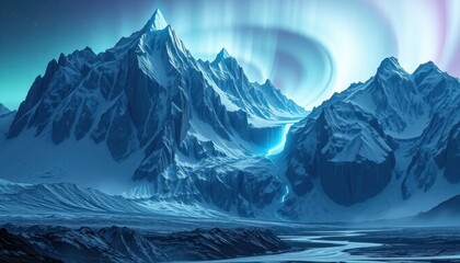 Sticker - Majestic Mountains Under Aurora Borealis.