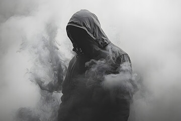 Poster - a mysterious figure shrouded in smoke in grayscale