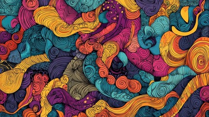 Aufkleber - Colorful swirls and patterns intertwine, showcasing an artistic blend of shapes and hues in an energetic display