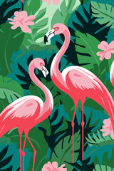 geometric pattern poster with two pink swans in a botanical style