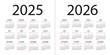 © Porcupen - Calendar 2025, 2026 - illustration. Week starts on Sunday. Calendar Set for 2025, 2026 years