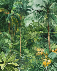 Wall Mural - Jungle tropical rainforest illustration background