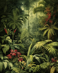 Wall Mural - Jungle tropical rainforest illustration background