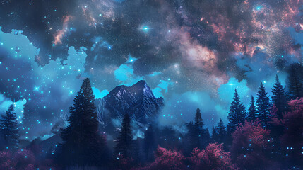 Wall Mural - A mountain with a tree on top of it is floating in the sky. 