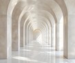 © Kakabe - A minimalist marble corridor with arched ceilings and natural light streaming in, perfect for architectural design presentations or modern interior decor concepts,