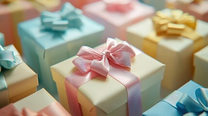 Sticker - Brightly colored gift boxes with ribbon bows are neatly arranged, creating a festive atmosphere for a joyful occasion