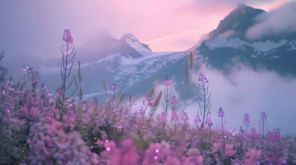 Wall Mural - A mountain range with a large hole in the middle. The sky is a mix of purple and blue