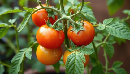 Wall Mural - Ripe Red and Yellow Tomatoes on Vine.