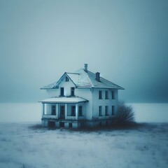 Wall Mural - Lonely house in a blue scene