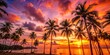 © Arethaawykoff - Vibrant orange and pink hues dance across the sky as palm trees sway to the rhythm of a serene tropical island sunset.