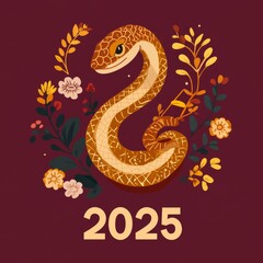 Wall Mural - Snake symbol of the new year, banner, poster, card template, modern illustration on a red background, golden gradient