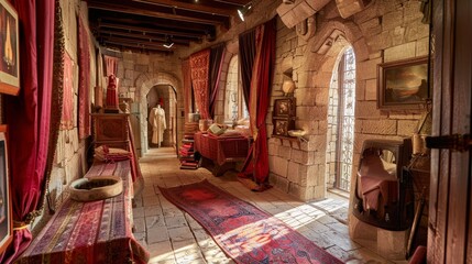 Wall Mural - Plan a family vacation to a historic castle, exploring grand halls, learning about medieval life, and participating in interactive exhibits.